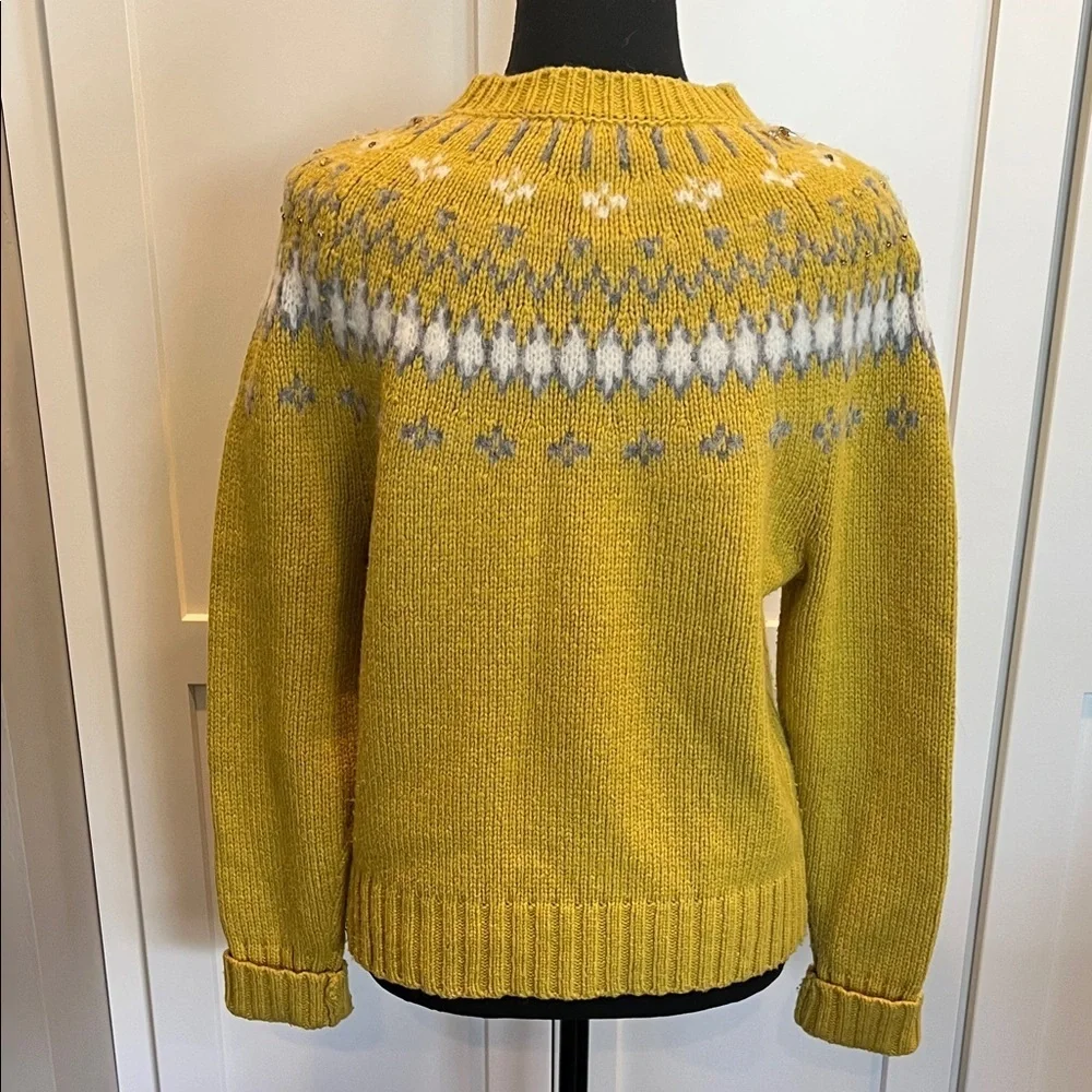 J.Crew Jewel Embellished Fair Isle Sweater Yellow Gold Size Medium - Picture 6 of 8